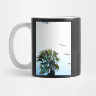 Dream-like Palm and Pelicans Flying Overhead Mug